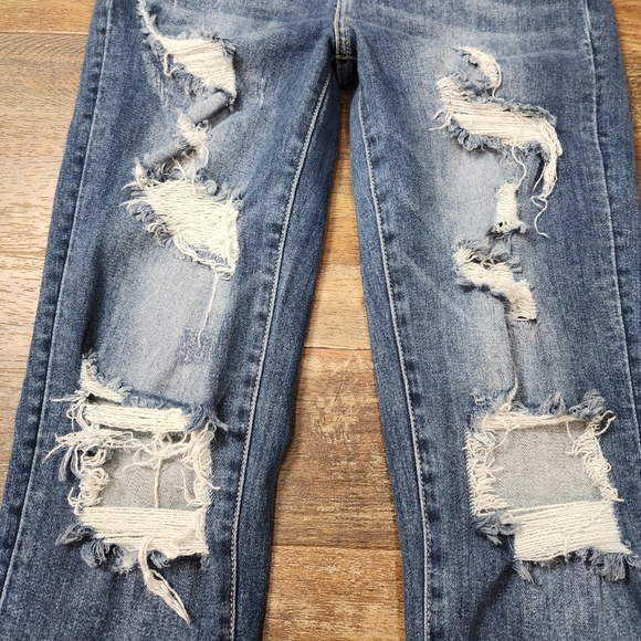 RISEN HIGH WAIST DISTRESSED RAW EDGE JEANS SIZE 26 - Picture 7 of 11